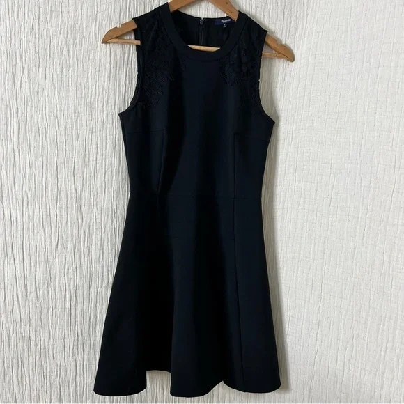 Madewell Black Lace Insert Anywhere Mini Fit and Flare Dress, Size 0